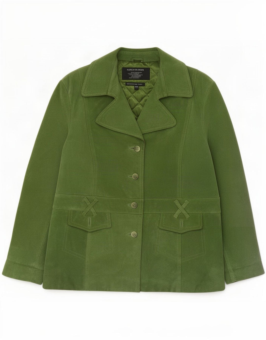 Giacca blazer vintage in pelle scamosciata a 4 bottoni da donna UK 20 2XL in pelle verde