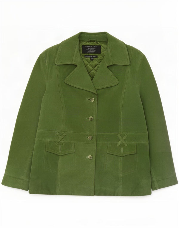 Giacca blazer vintage in pelle scamosciata a 4 bottoni da donna UK 20 2XL in pelle verde