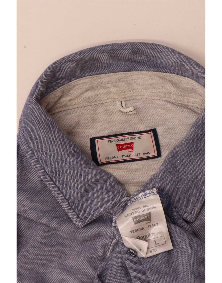 Polo Carrera da uomo a maniche lunghe, vestibilità regolare, grande, in cotone blu
