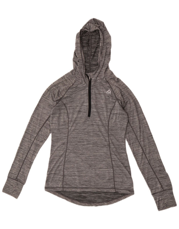 Felpa con cappuccio Reebok da donna con collo e zip UK 10 Small Poliestere chiazzato grigio