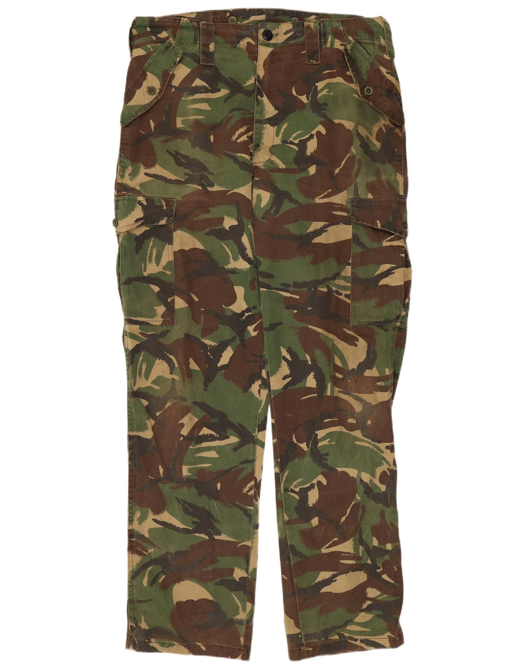 Pantaloni cargo dritti da uomo VINTAGE W36 L32 poliestere mimetico kaki