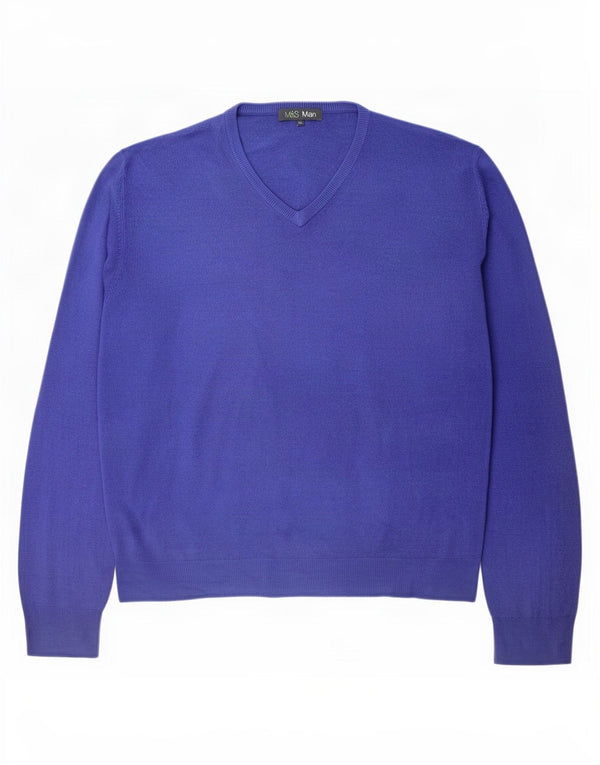 Maglione da uomo con scollo a V Marks & Spencer XL blu acrilico