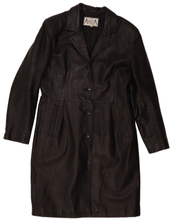 Cappotto in pelle vintage da donna IT 48 XL in pelle nera