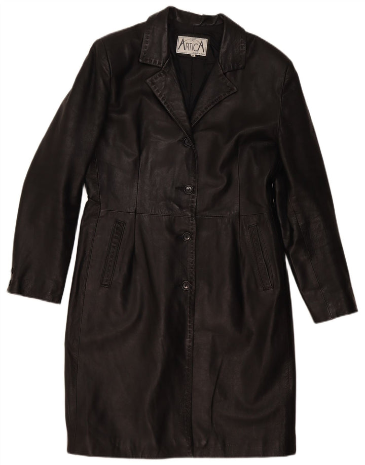 Cappotto in pelle vintage da donna IT 48 XL in pelle nera