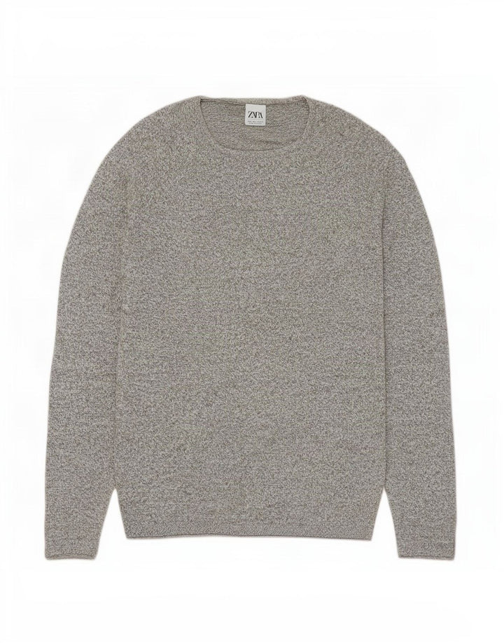 Maglione maglione girocollo da uomo Zara grande grigio screziato