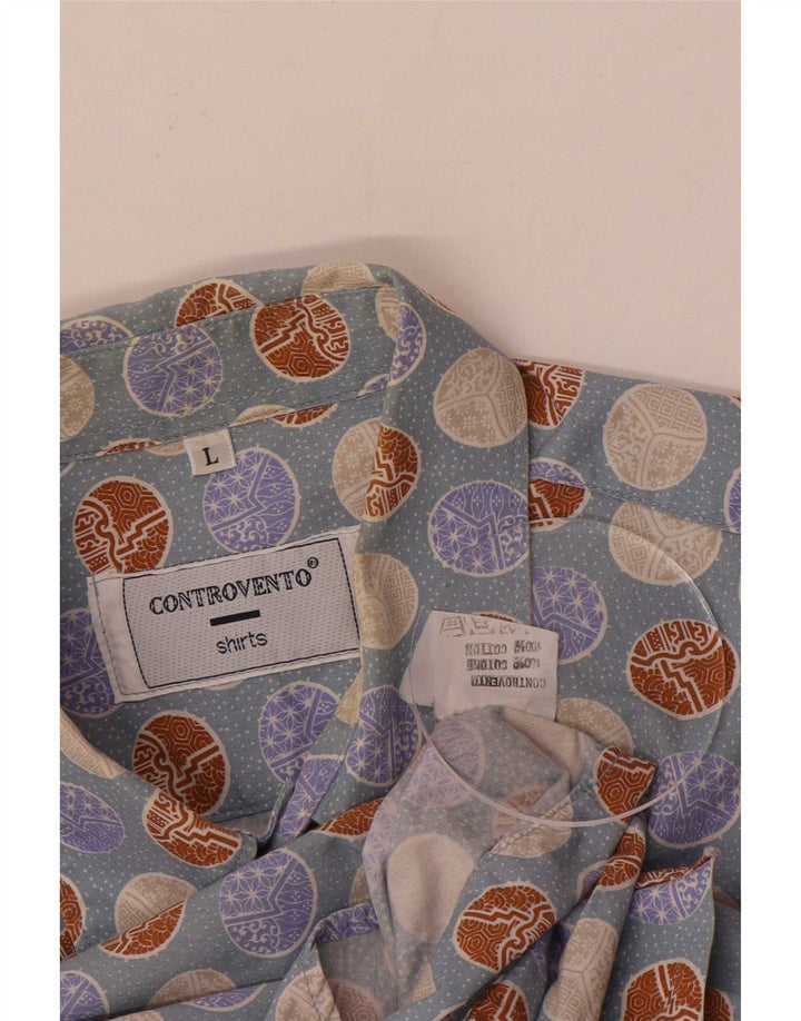 Controvento Camicia Uomo Fantasia Astratta Large Blu Cotone