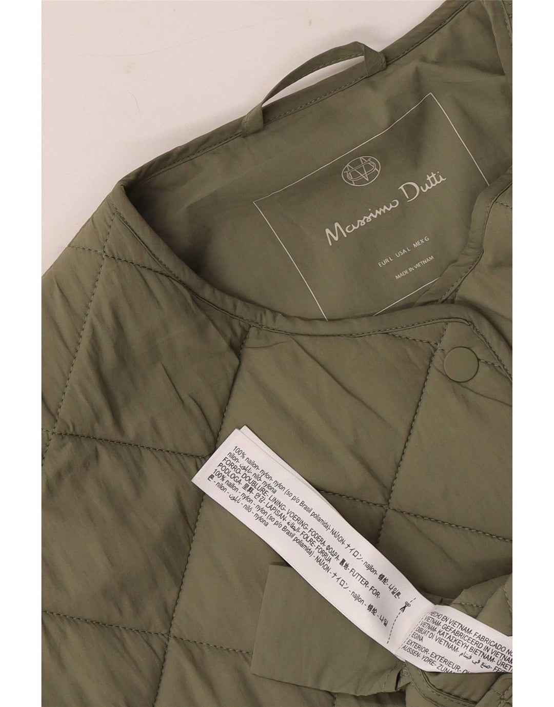 Giacca trapuntata da donna Massimo Dutti UK 16 grande nylon kaki