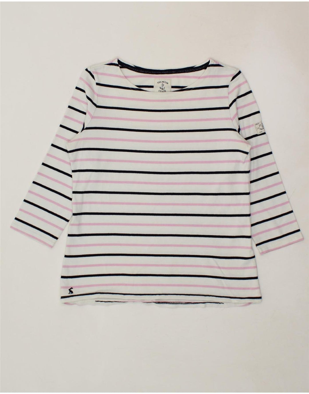 JOULES Womens Top 3/4 Sleeve UK 12 Medium White Striped Cotton Vintage Joules and Second-Hand Joules from Messina Hembry 