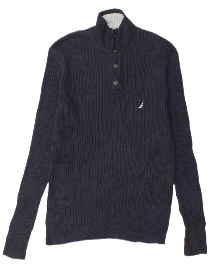 NAUTICA Maglione da uomo con zip e collo grande in cotone blu navy