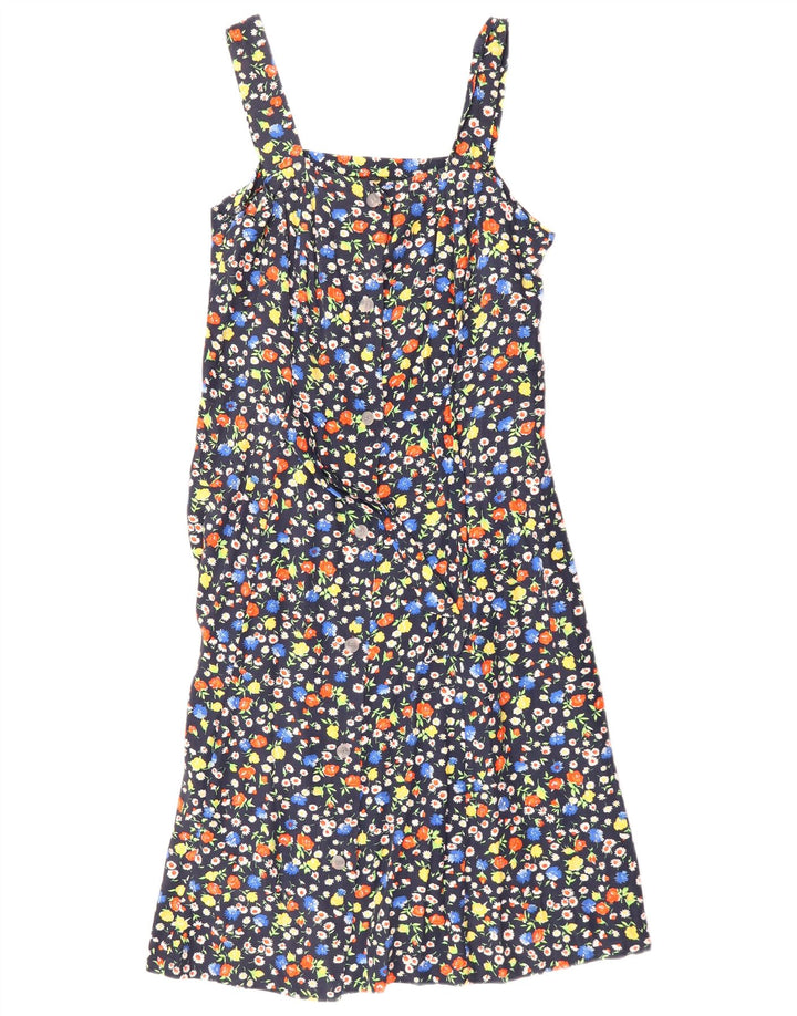 Prendisole vintage da donna UK 12 medio blu navy floreale