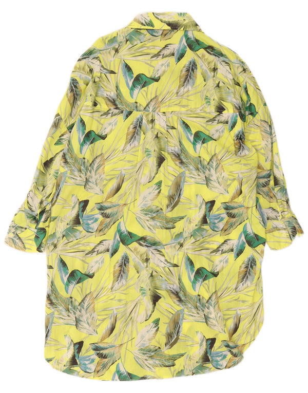 Zara Womens 3/4 Sleeve Loose Fit Shirt Dress UK 6 XS Yellow Floral Cotton