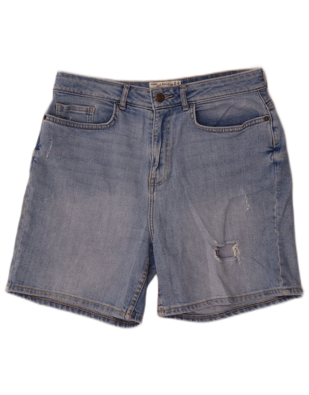 Pantaloncini in denim invecchiato da donna Fat Face UK 12 medio W30 cotone blu