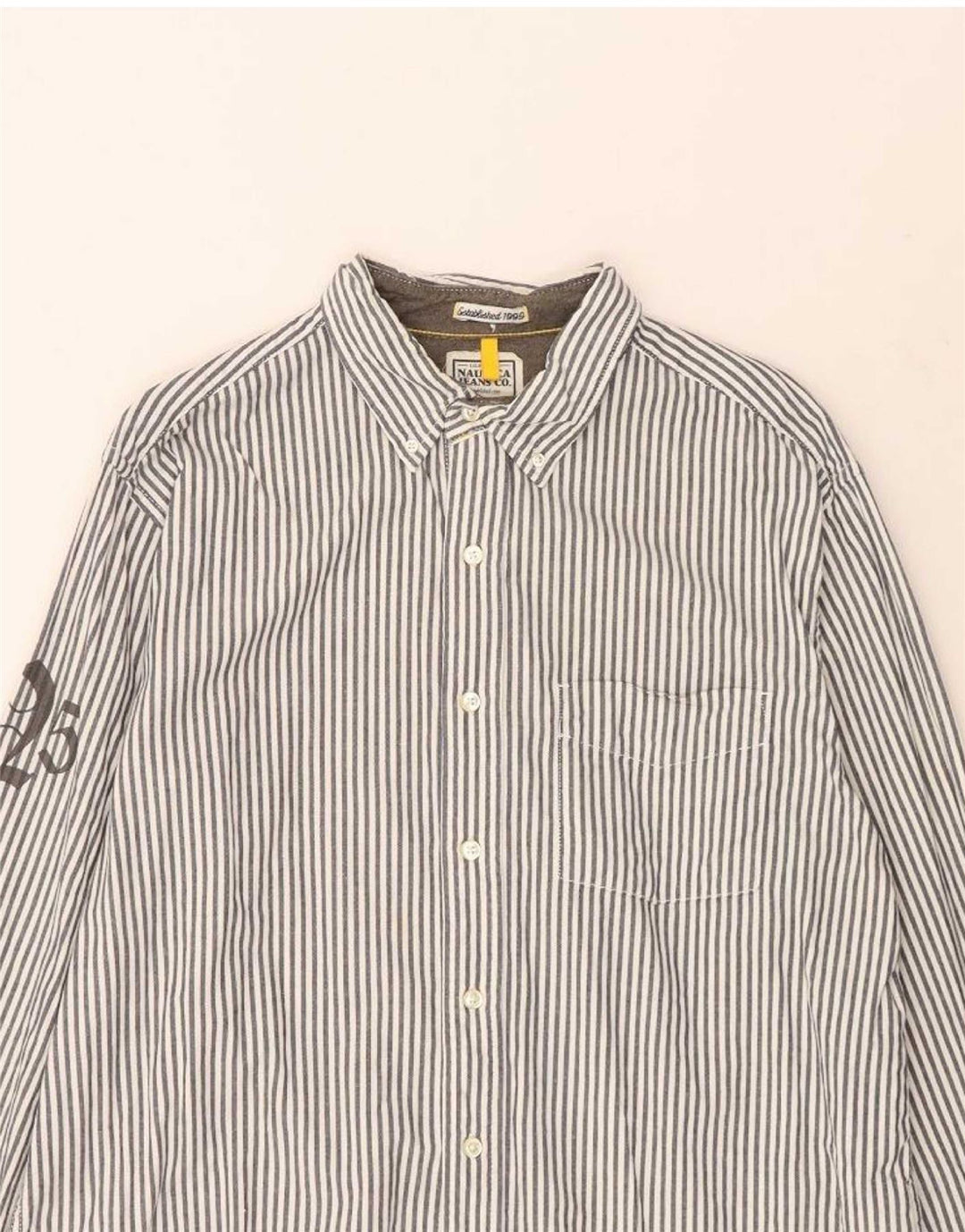 NAUTICA Mens Graphic Shirt Large Grey Striped Cotton Vintage Nautica and Second-Hand Nautica from Messina Hembry 