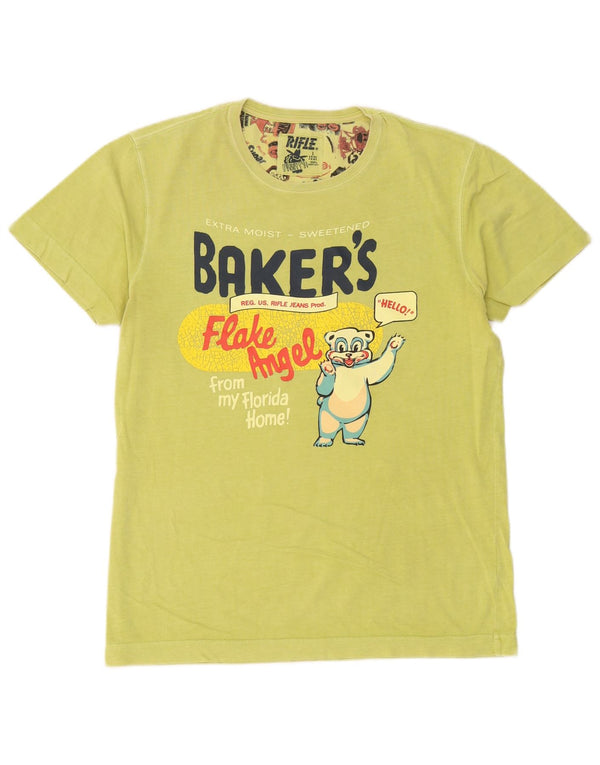 T-shirt grafica da uomo Rifle Top grande in cotone verde