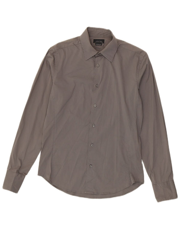 Camicia Zara da uomo super slim fit in cotone grigio medio