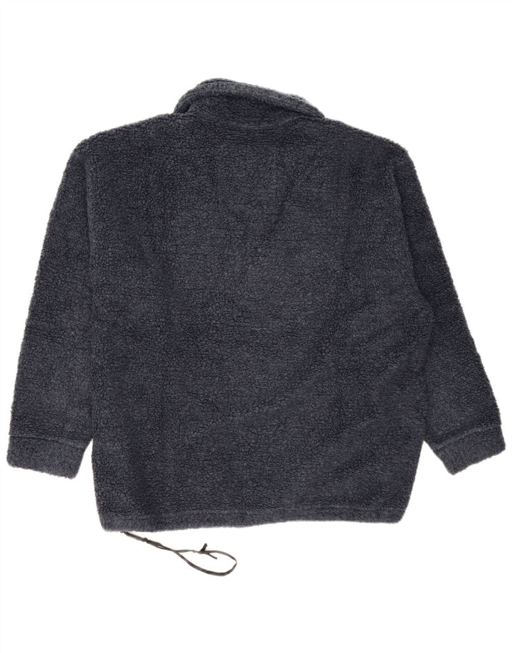 Belfe Maglione in pile da uomo con collo a polo grafico oversize medio blu navy