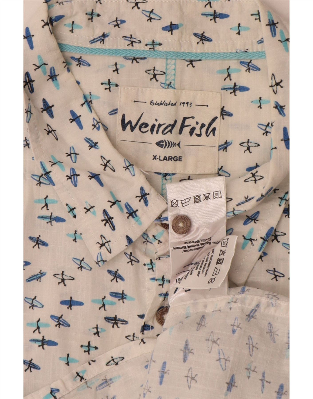 Camicia a maniche corte da uomo con motivo astratto Weird Fish XL in cotone bianco