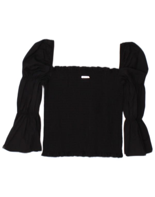 Top corto da donna Guess in camicetta UK 6 XS cotone nero