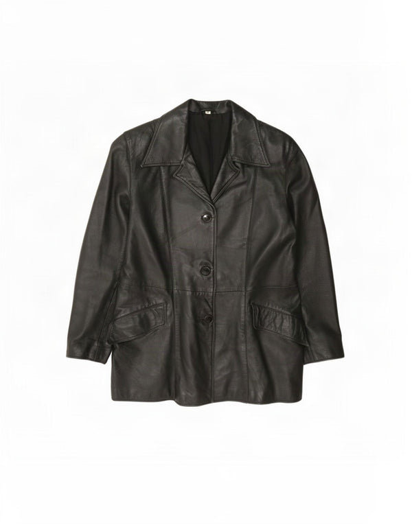 Giacca blazer in pelle vintage da donna a 3 bottoni IT 42 media nera