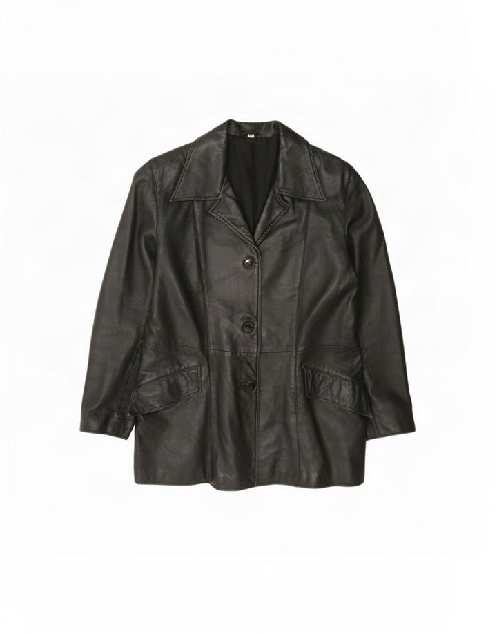 Giacca blazer in pelle vintage da donna a 3 bottoni IT 42 media nera