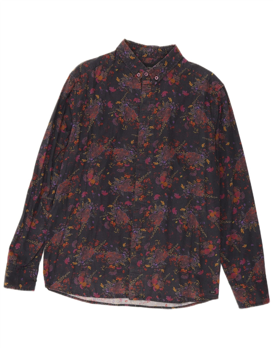 Camicia da uomo vintage grande in cotone floreale nero