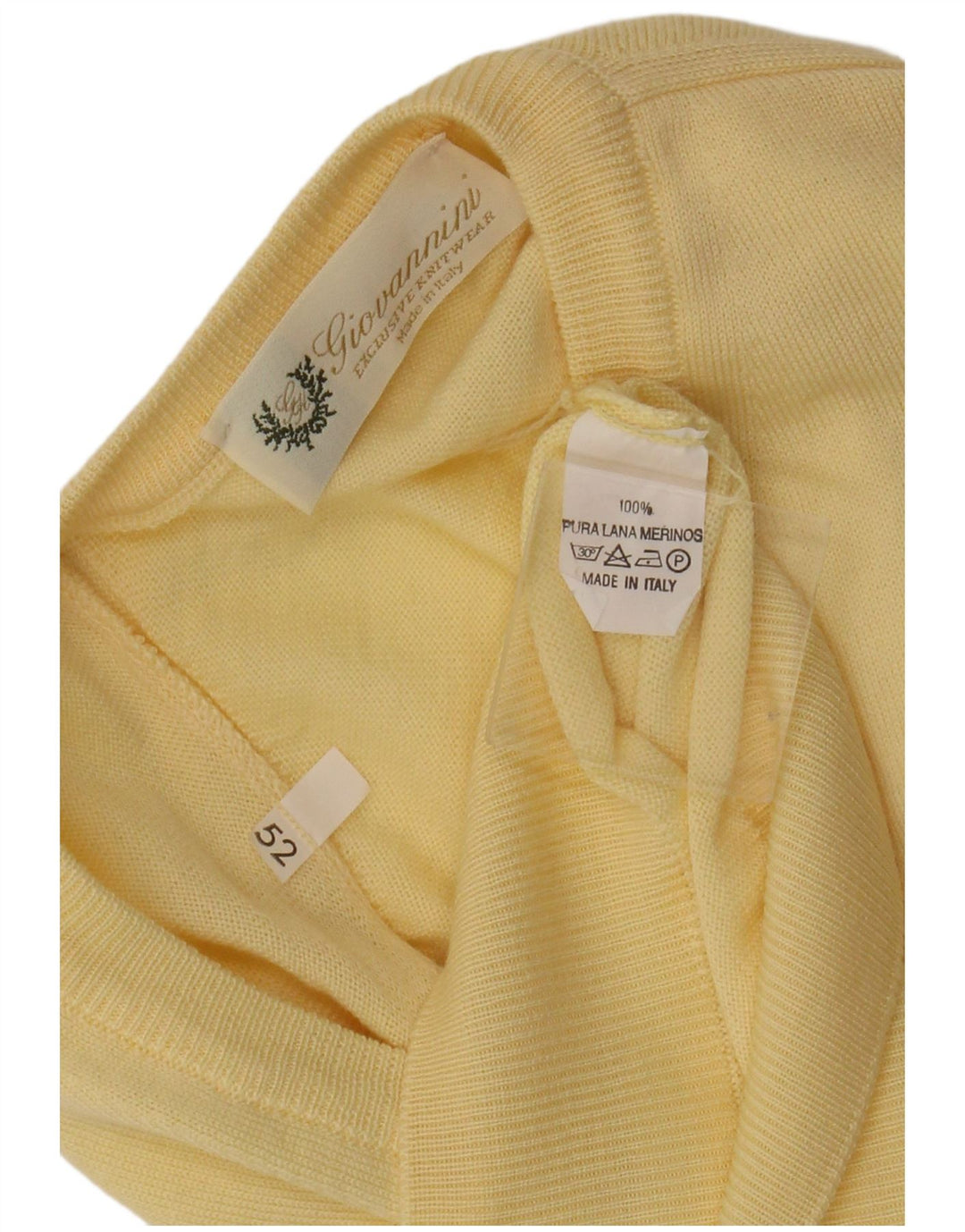 Canotta vintage da uomo IT 52 Large in lana merino gialla