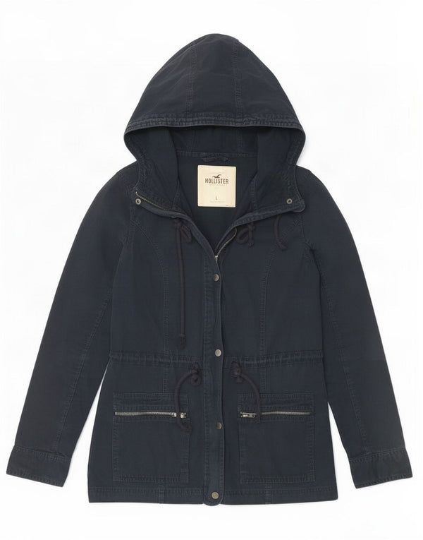 Giacca Parka con cappuccio da donna Hollister UK 14 Large Blu Navy Cotone
