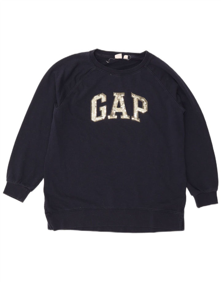 Felpa oversize con grafica da donna Gap, maglione UK 10, piccola, cotone blu navy