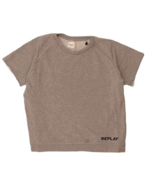 Felpa Replay da donna a maniche corte, maglione, UK 20, 2XL, cotone grigio