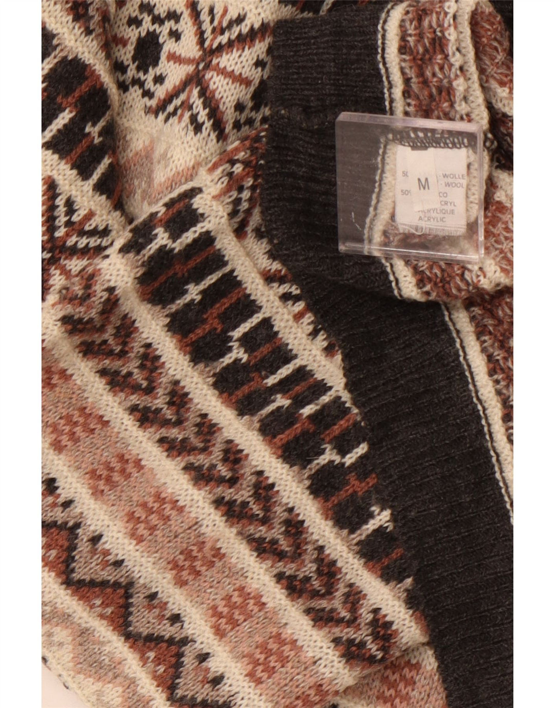 Maglione vintage da uomo con collo alto e lana Fair Isle beige medio