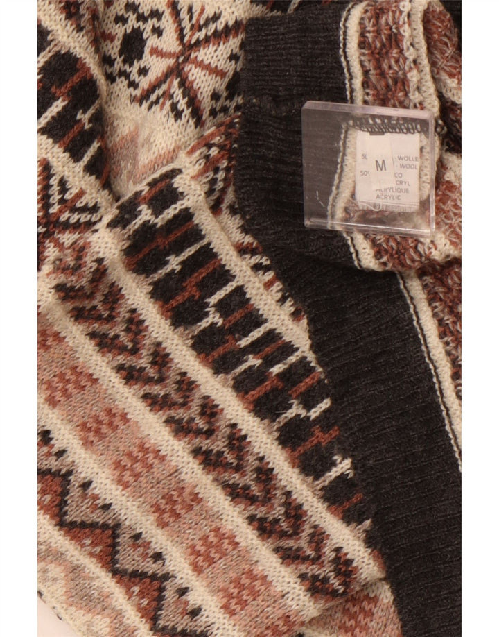 Maglione vintage da uomo con collo alto e lana Fair Isle beige medio