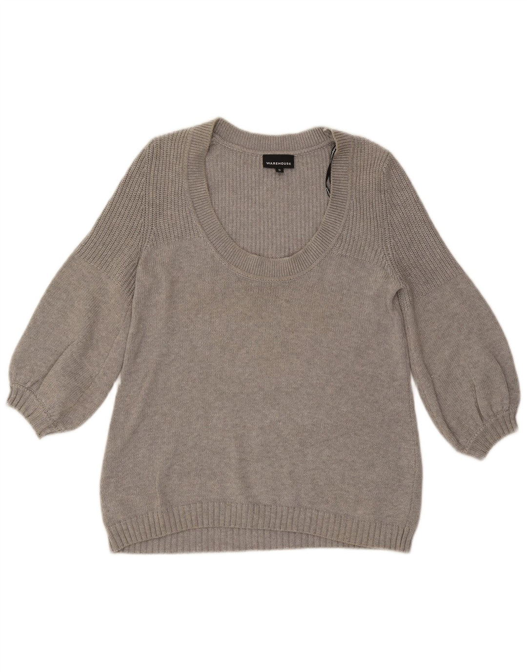 WAREHOUSE Maglione da donna con scollo a barca con maniche a 3/4 UK 12 Grigio medio