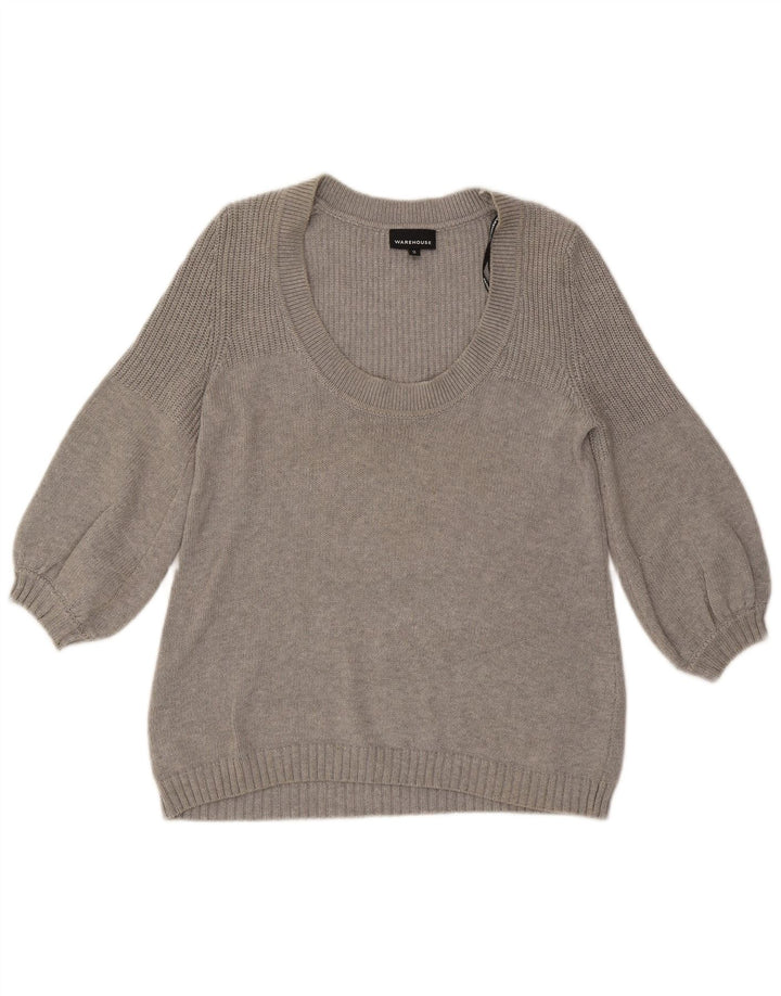WAREHOUSE Maglione da donna con scollo a barca con maniche a 3/4 UK 12 Grigio medio