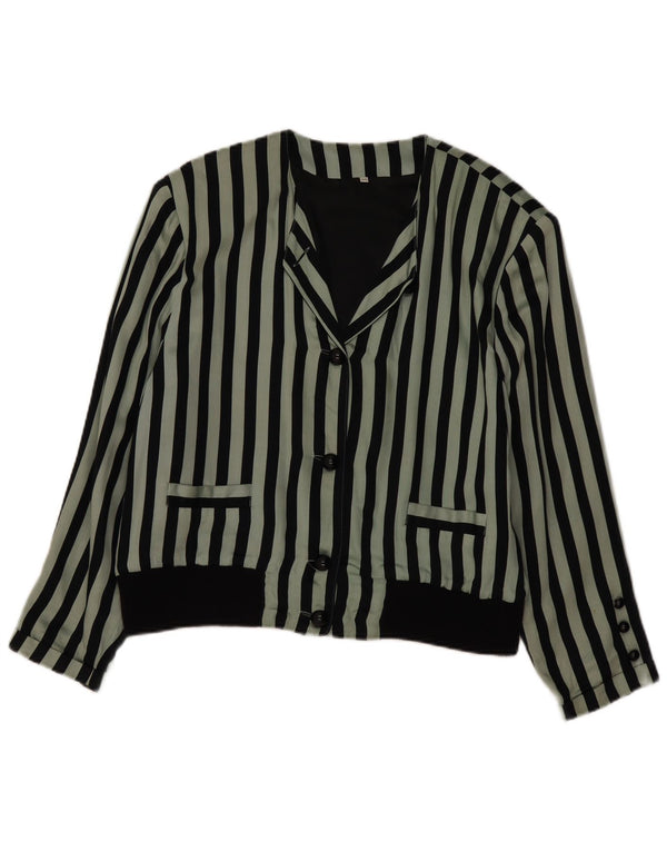 Camicetta camicia vintage da donna EU 44 XL viscosa a righe verdi