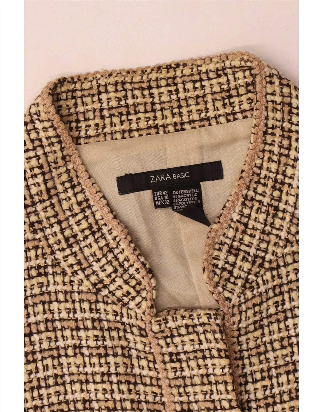 Giacca blazer da donna Zara EU 42 Acrilico a quadri beige grande