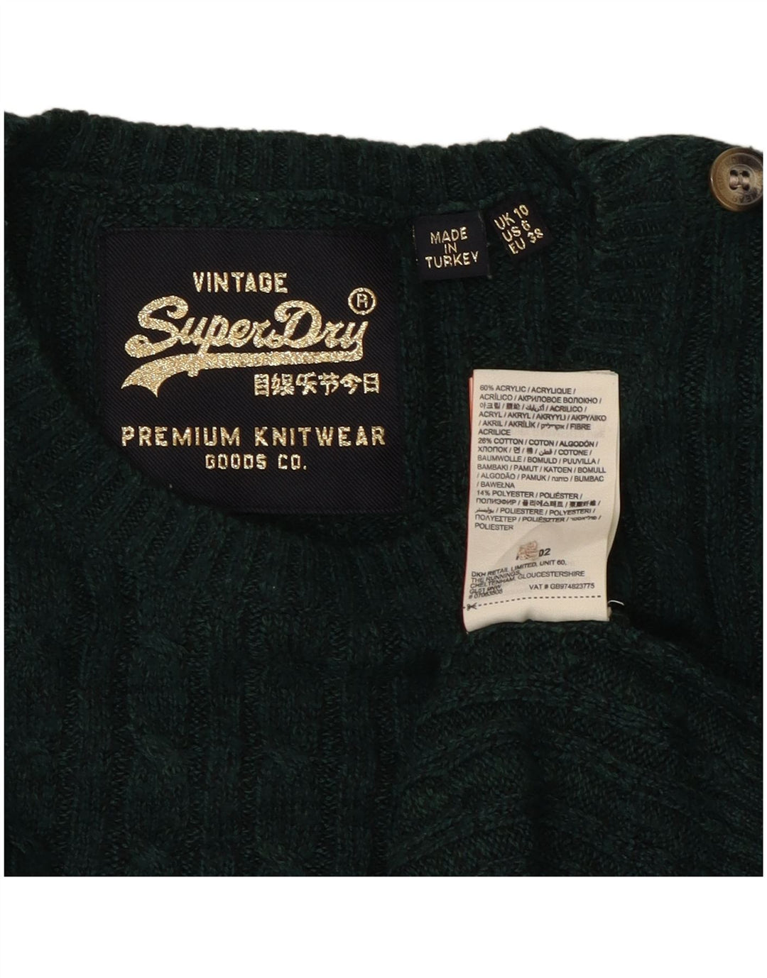 Maglione da donna con scollo a barca SUPERDRY UK 10 piccolo acrilico verde