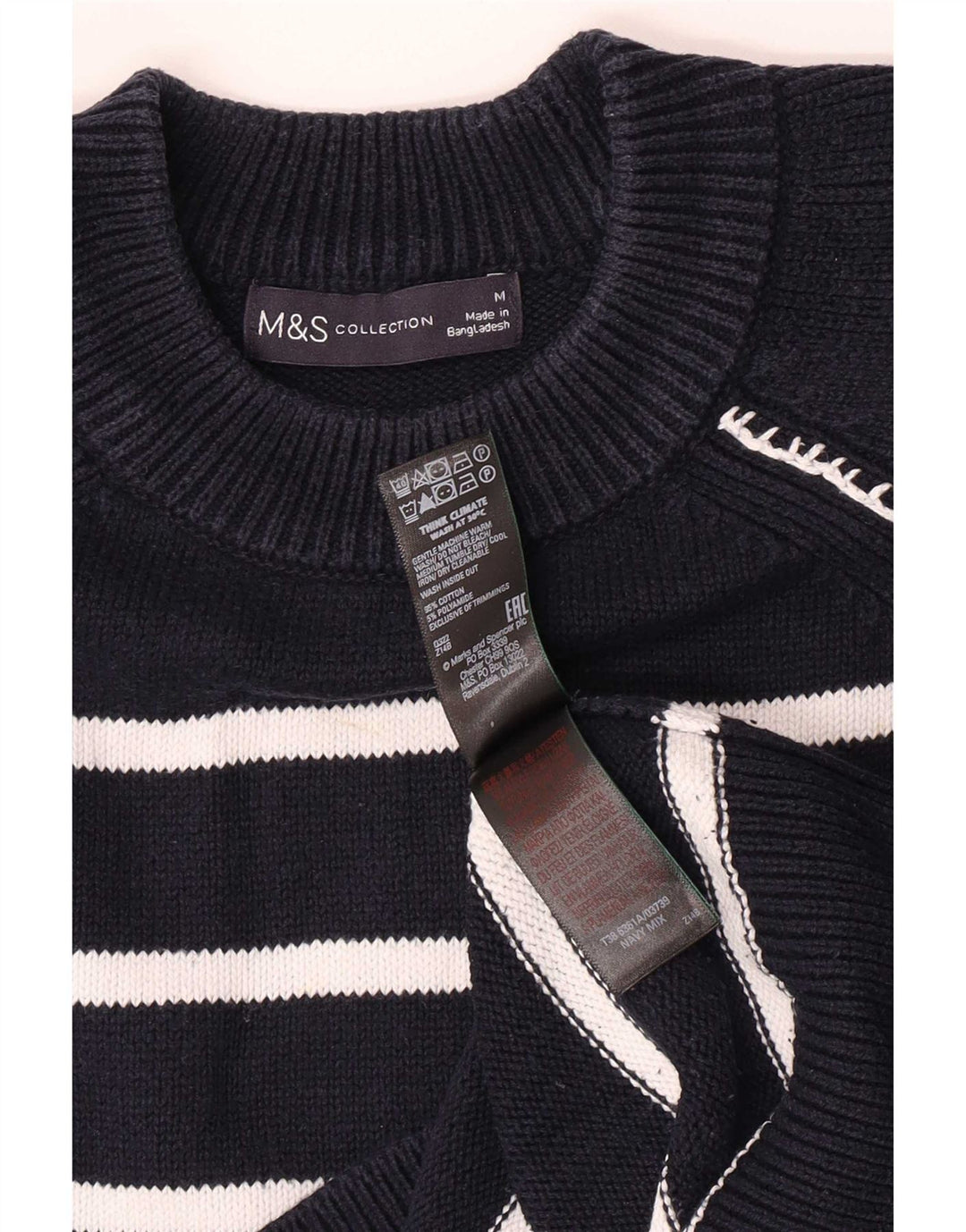 Maglione maglione girocollo da uomo Marks & Spencer medio a righe blu navy