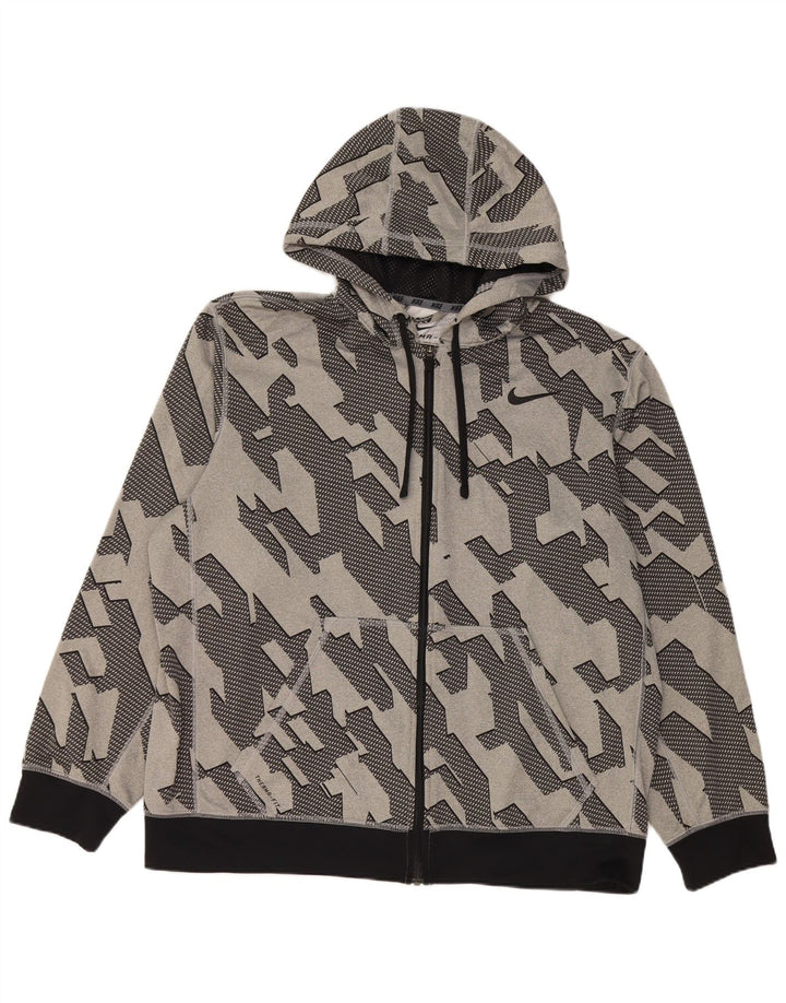 Felpa con cappuccio e zip Nike Dri Fit da uomo XL in poliestere geometrico grigio