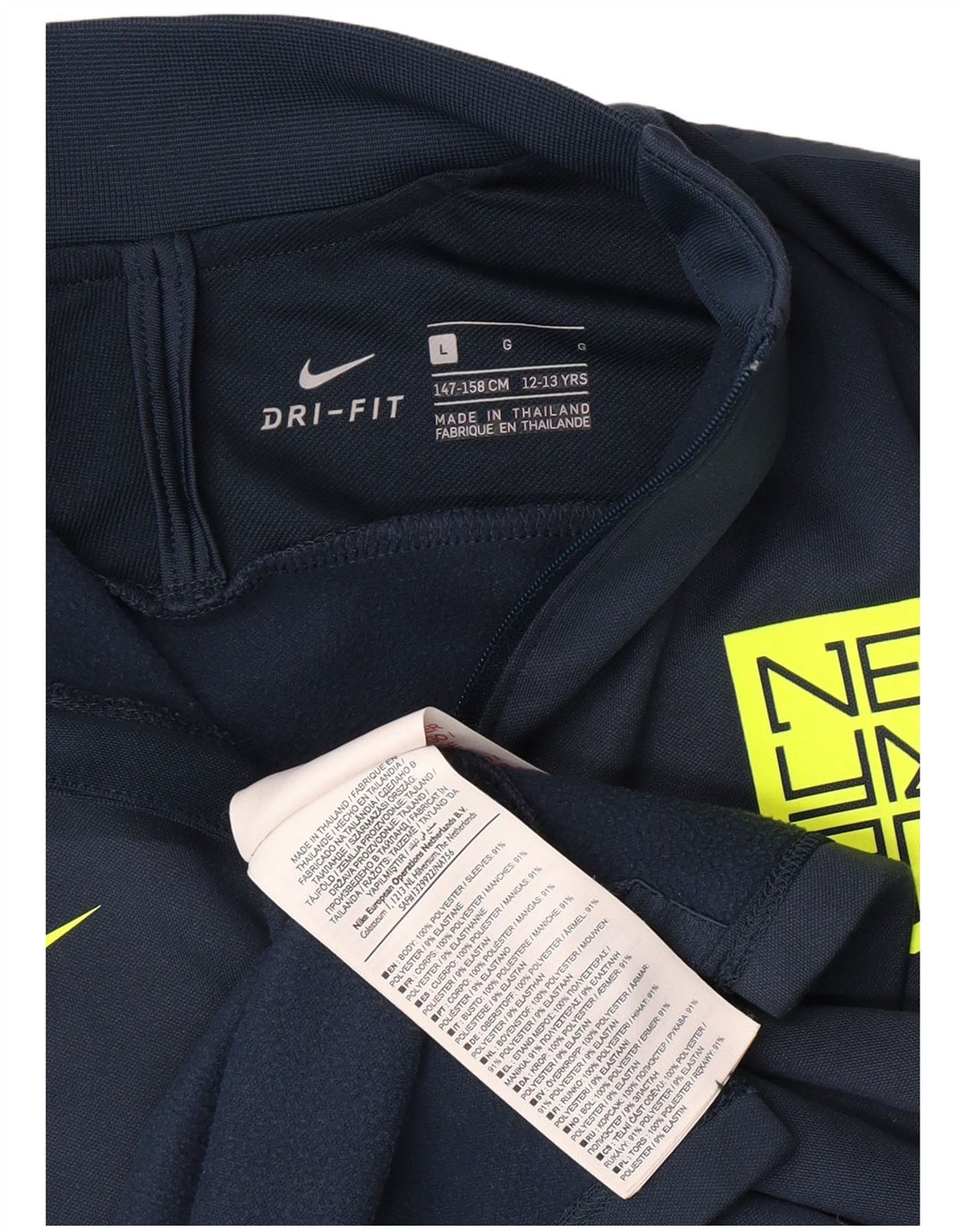 NIKE Boys Graphic Graphic Top Long Sleeve 12-13 Years Large Navy Blue