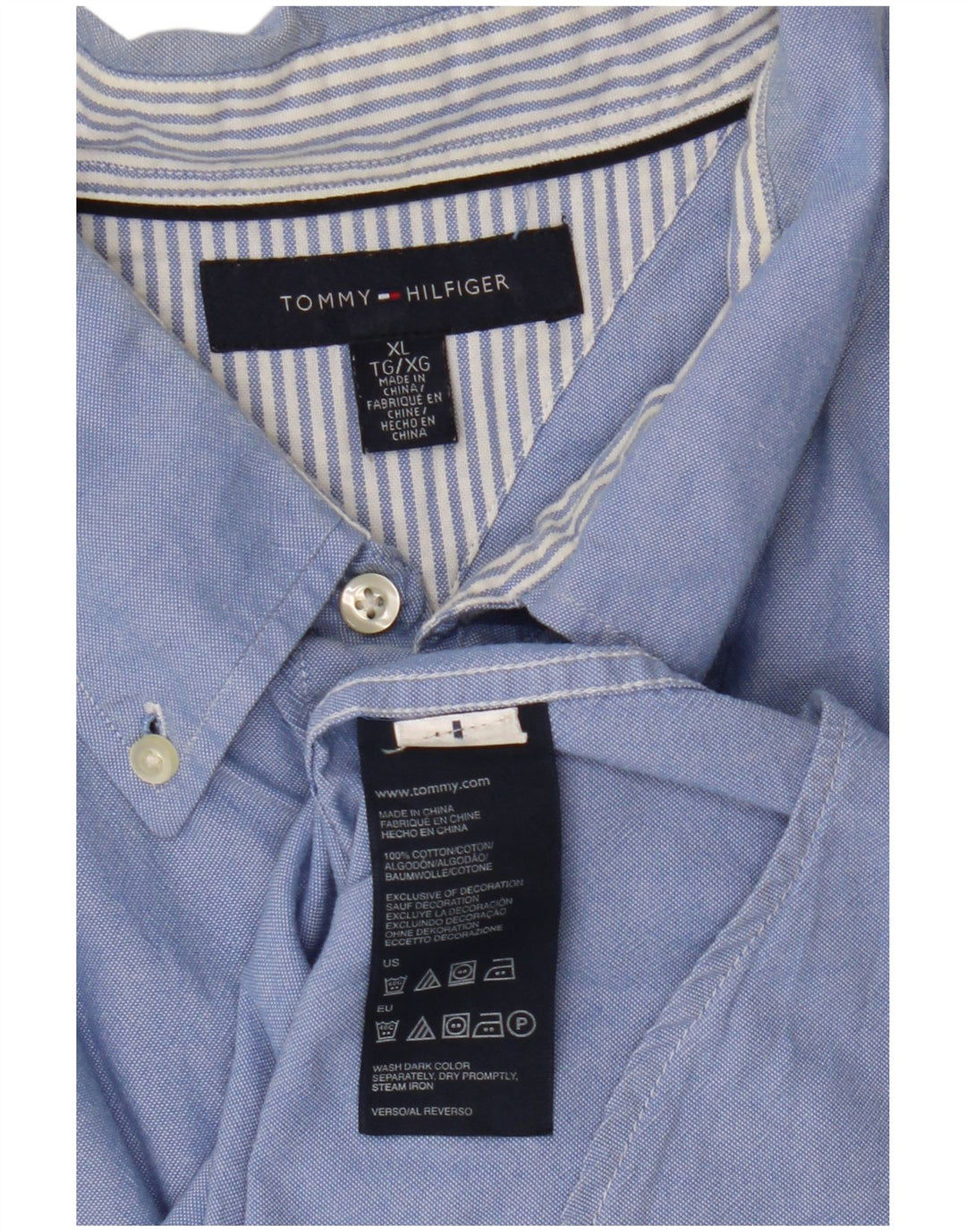 TOMMY HILFIGER Camicia a maniche corte da uomo XL in cotone blu