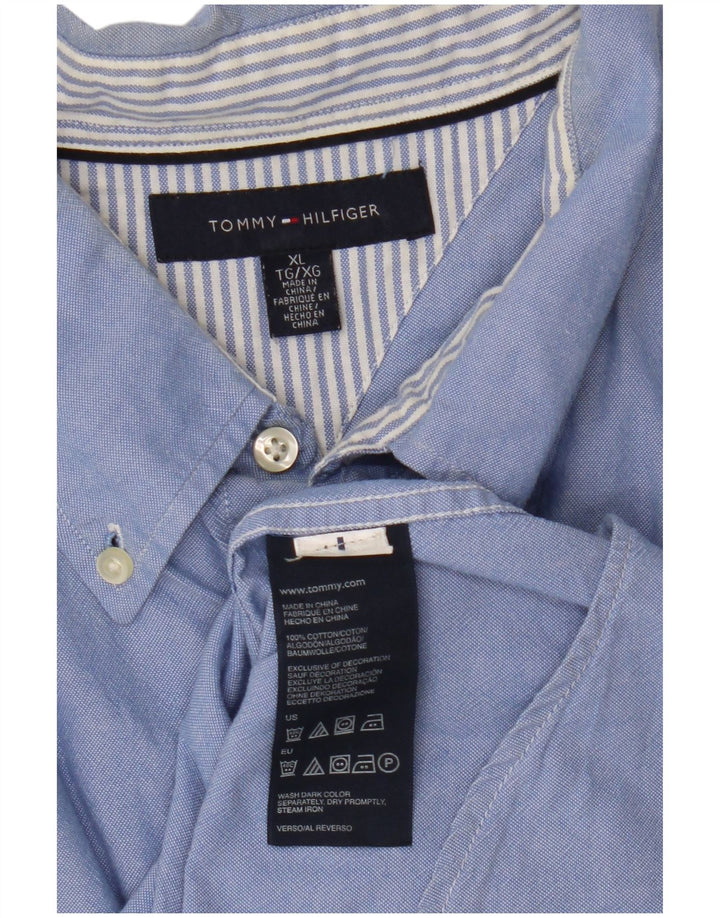 TOMMY HILFIGER Camicia a maniche corte da uomo XL in cotone blu