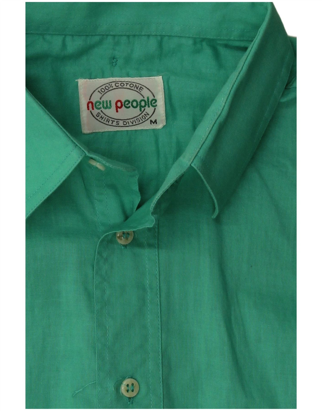 Camicia vintage da uomo a maniche corte in cotone verde medio