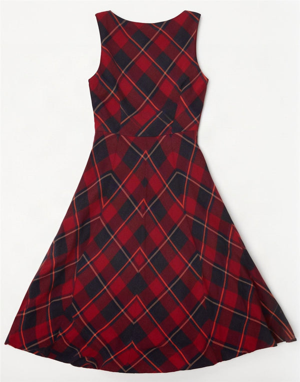 Abito da tè senza maniche da donna Monsoon UK 10 Piccolo cotone scozzese bordeaux