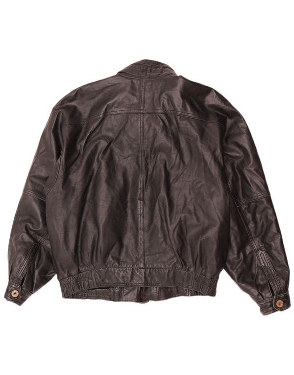 Giacca in pelle vintage da uomo vestibilità ampia UK 38 media nera