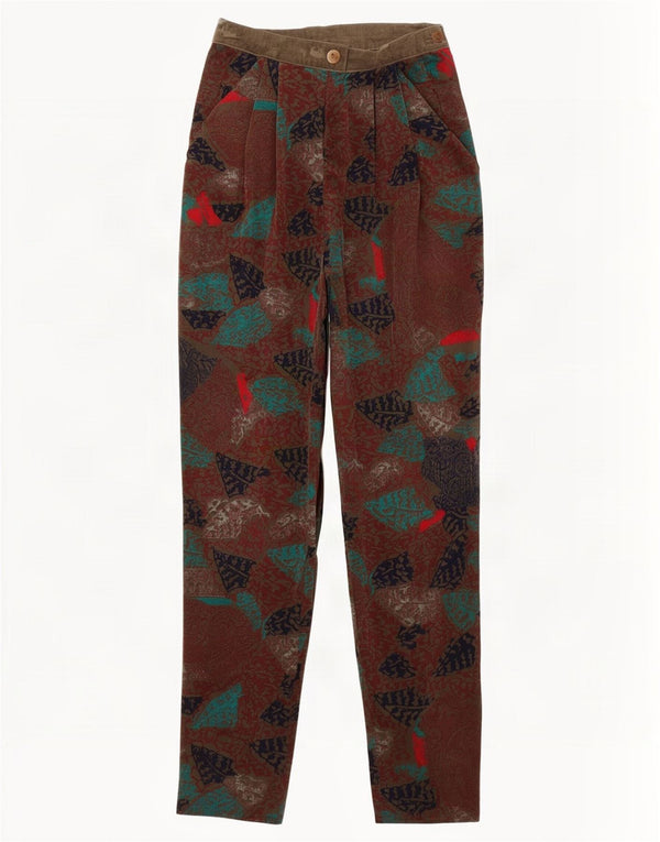 Pantaloni casual vintage da donna con motivo astratto IT 44 medio W26 L34 marrone
