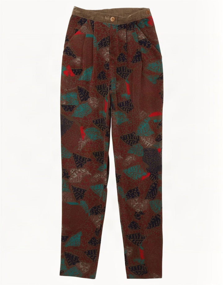 Pantaloni casual vintage da donna con motivo astratto IT 44 medio W26 L34 marrone