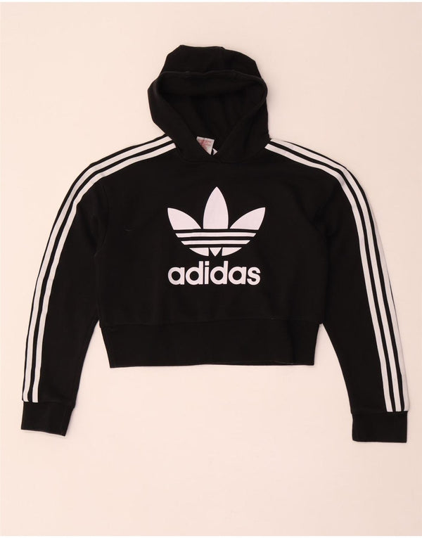 Felpa con cappuccio corta grafica Adidas per ragazze 12-13 anni in cotone nero