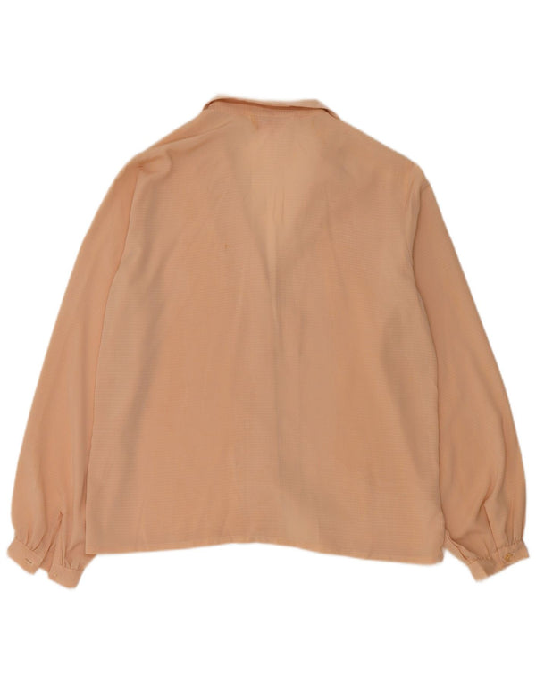 Camicetta camicia vintage da donna UK 14 Beige medio maculato