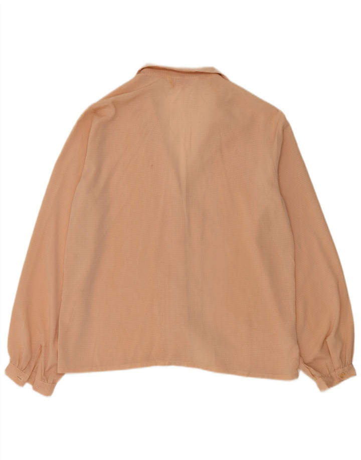 Camicetta camicia vintage da donna UK 14 Beige medio maculato
