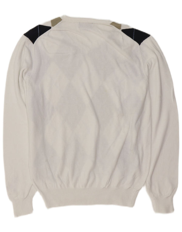 Maglione Kappa da donna con scollo a V UK 14 cotone medio bianco a rombi/diamante